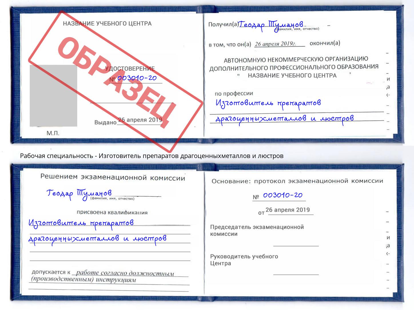 Изготовитель препаратов драгоценныхметаллов и люстров Белово