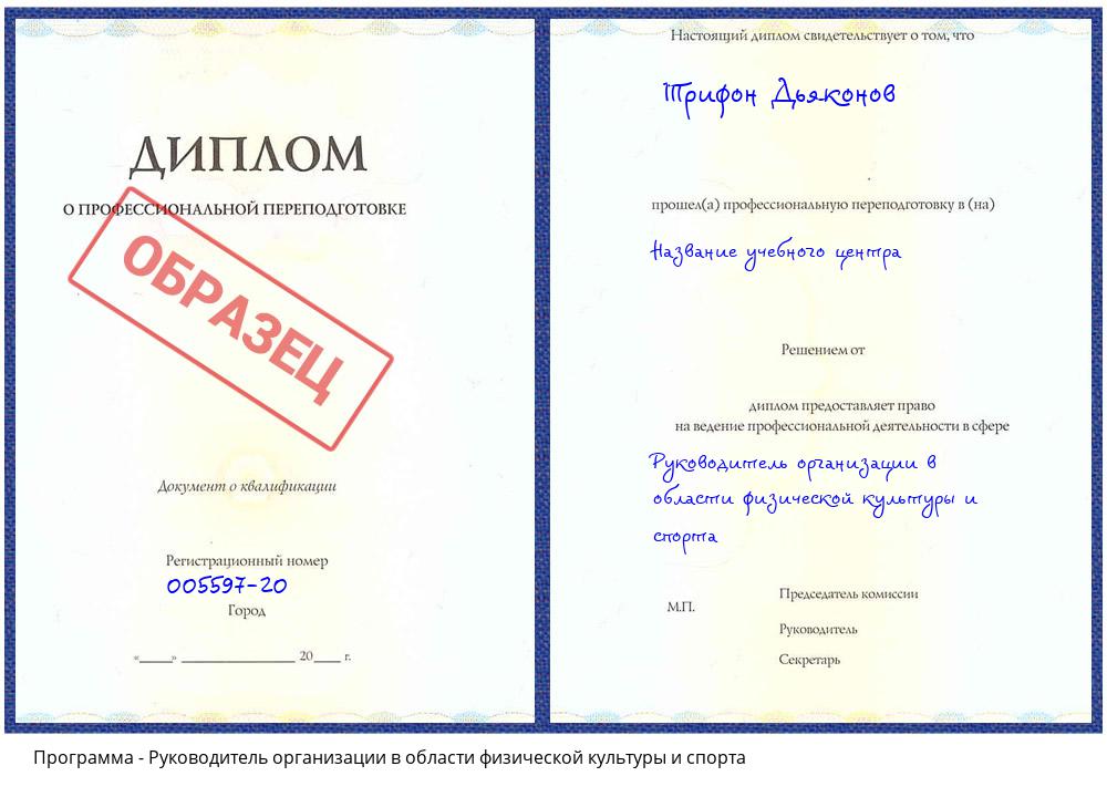 Руководитель организации в области физической культуры и спорта Белово
