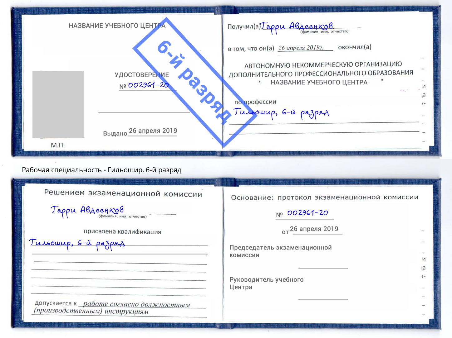 корочка 6-й разряд Гильошир Белово