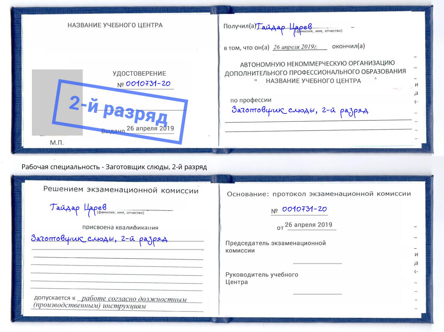 корочка 2-й разряд Заготовщик слюды Белово