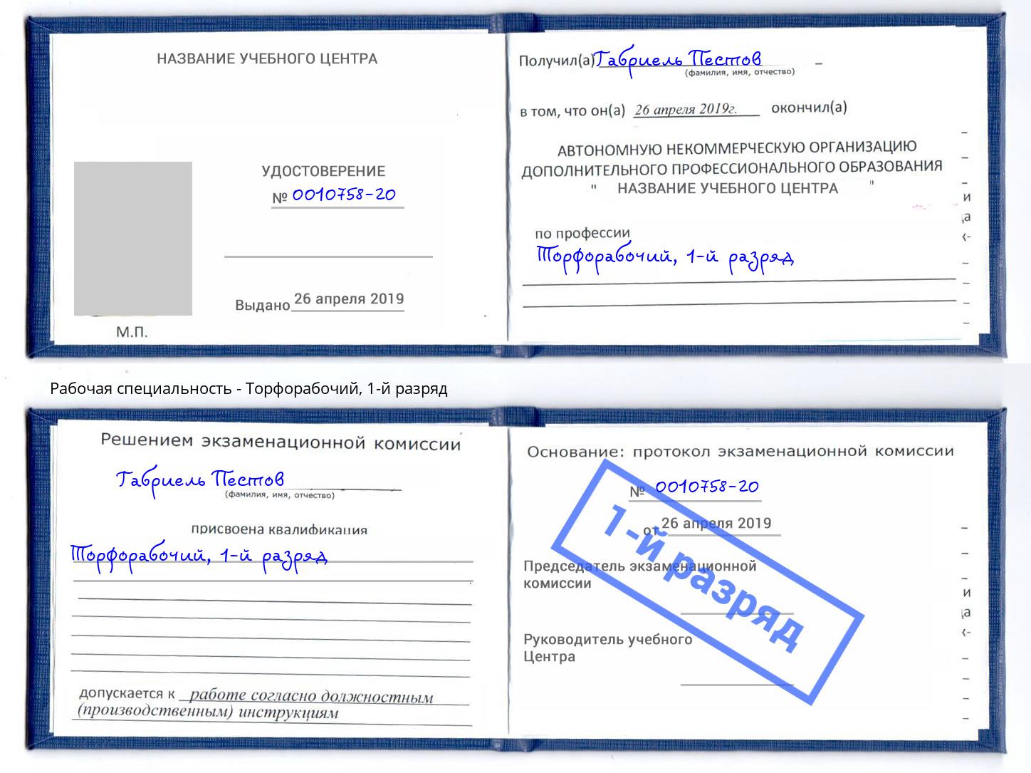 корочка 1-й разряд Торфорабочий Белово