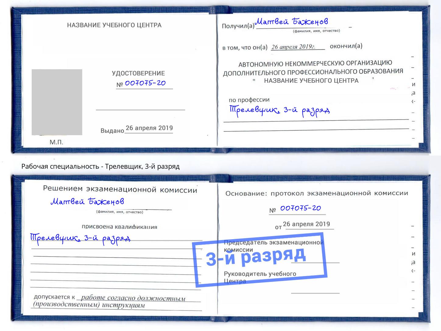 корочка 3-й разряд Трелевщик Белово