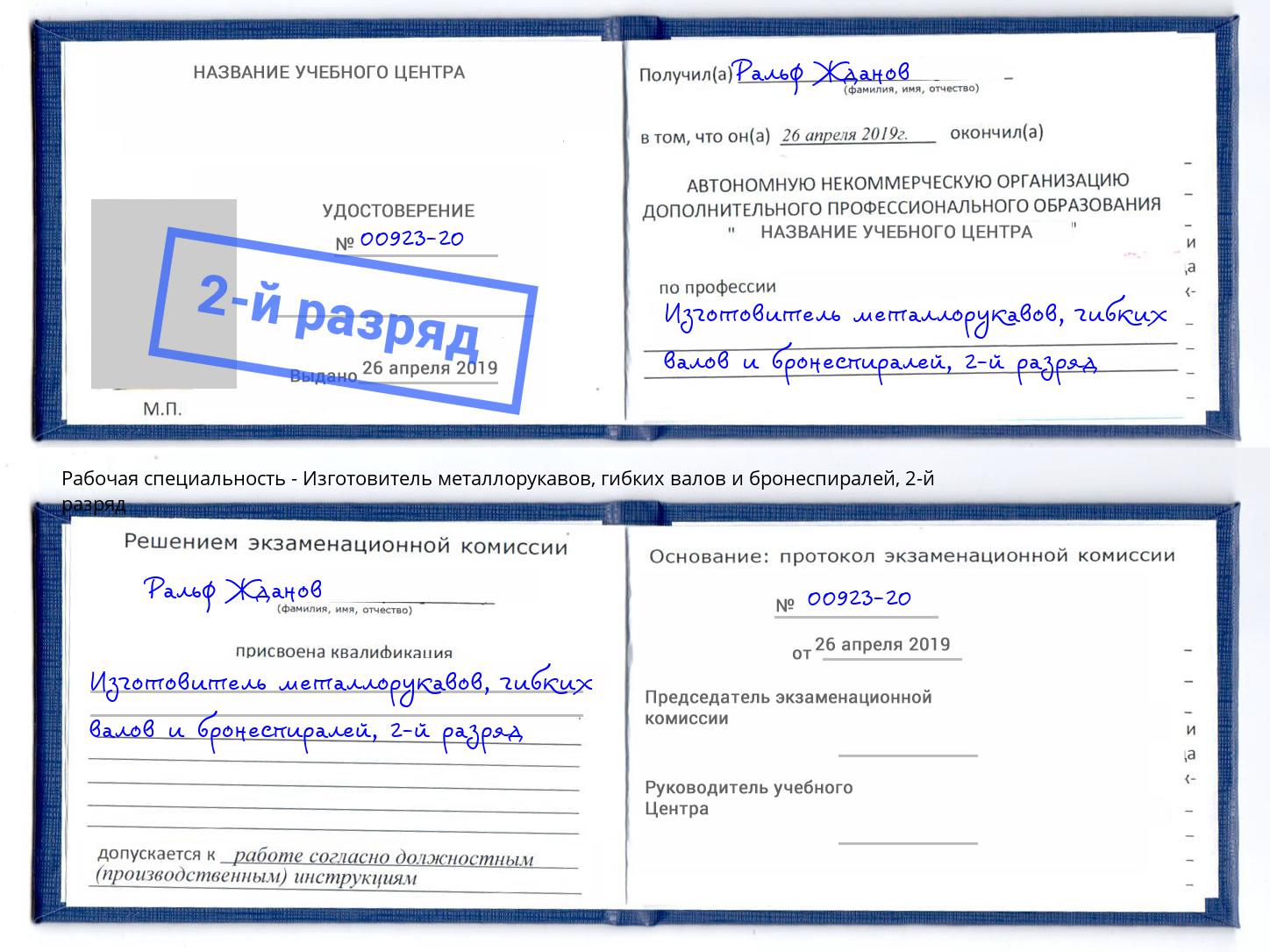 корочка 2-й разряд Изготовитель металлорукавов, гибких валов и бронеспиралей Белово